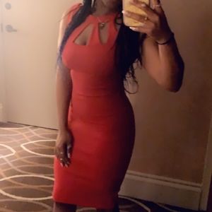 PREMIER AMOUR RED SLEEVELESS BODYCON DRESS